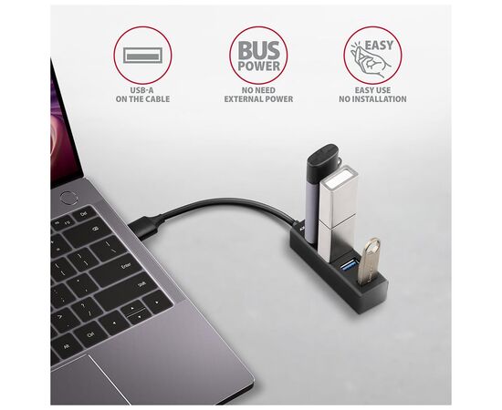 Концентратор AXAGON USB 3.1 to 4xUSB 3.0 0.2m black (HUE-M1A), изображение 3