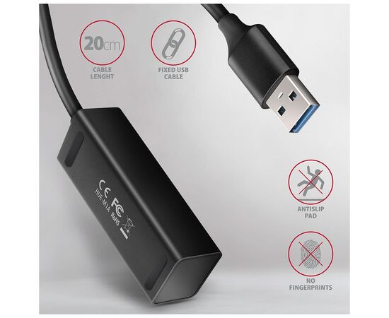 Концентратор AXAGON USB 3.1 to 4xUSB 3.0 0.2m black (HUE-M1A), изображение 4