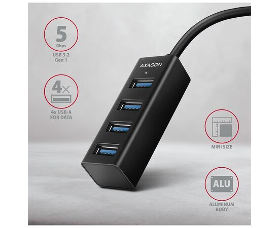 Концентратор AXAGON USB 3.1 to 4xUSB 3.0 1.2m black (HUE-M1AL), изображение 2