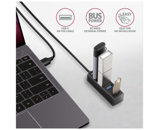 Концентратор AXAGON USB 3.1 to 4xUSB 3.0 1.2m black (HUE-M1AL), изображение 3