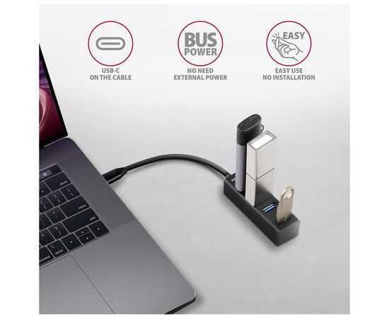 Концентратор AXAGON USB-C to 4xUSB 3.0 0.2m black (HUE-M1C), изображение 3