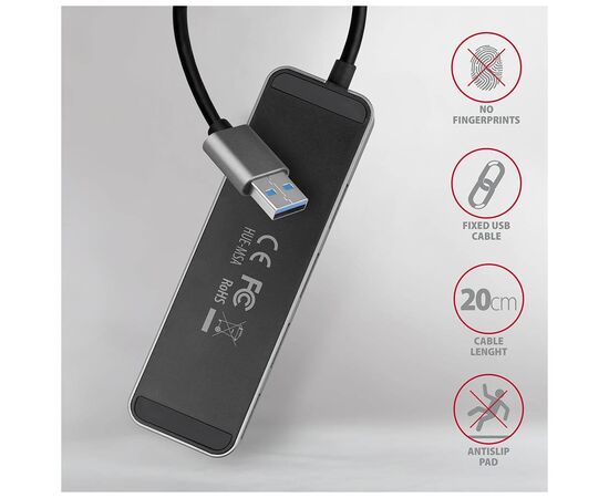 Концентратор AXAGON USB 3.1 to 4xUSB 3.0 0.2m switch black (HUE-MSA), изображение 5