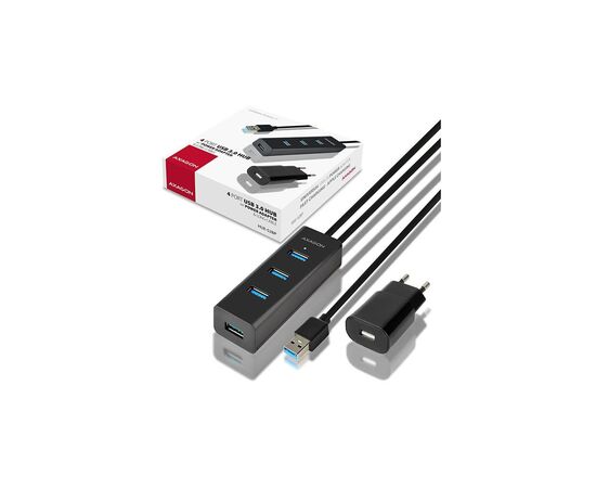Концентратор AXAGON USB 3.1 to 4xUSB 3.0 1.2m + power adapter + cable USB to Micro 5P black (HUE-S2BP), изображение 2
