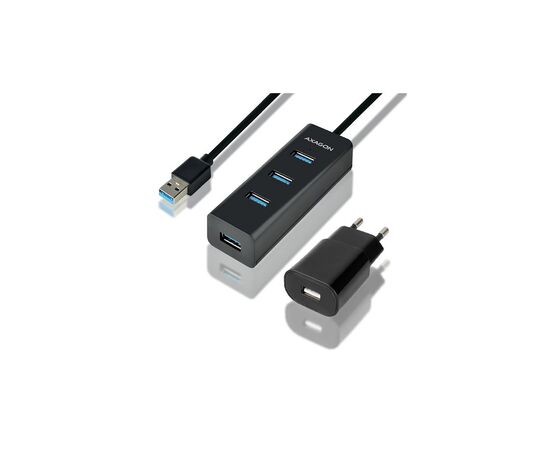 Концентратор AXAGON USB 3.1 to 4xUSB 3.0 1.2m + power adapter + cable USB to Micro 5P black (HUE-S2BP)
