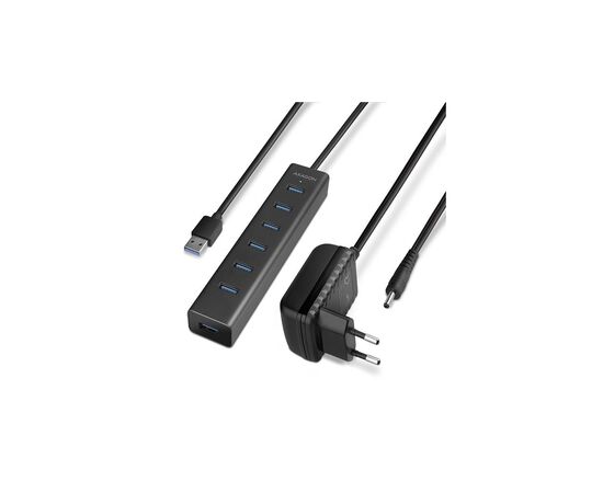 Концентратор AXAGON USB 3.1 to 7xUSB 3.0 + power adapter black (HUE-SA7BP)