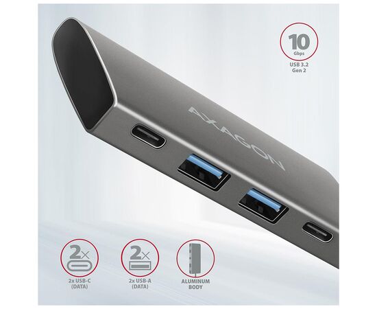 Концентратор AXAGON USB-C to 2xUSB-A + 2xUSB-C 10Gbps 0.13m gray (HMC-4G2), изображение 2