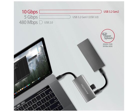 Концентратор AXAGON USB-C to 2xUSB-A + 2xUSB-C 10Gbps 0.13m gray (HMC-4G2), изображение 3