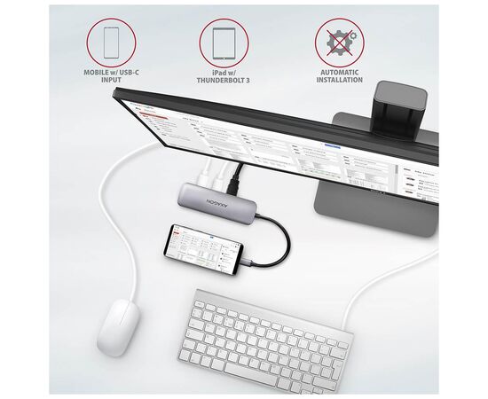 Концентратор AXAGON USB-C to 2xUSBA + HDMI + SD/microSD + USB-C PD 100W 0.2m grey (HMC-5), изображение 6