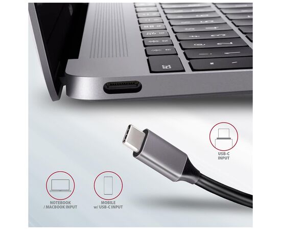 Концентратор AXAGON USB-C to 2xUSBA + HDMI + SD/microSD + USB-C PD 100W 0.2m grey (HMC-5), изображение 7