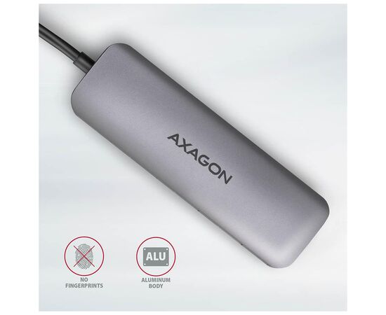 Концентратор AXAGON USB-C to 2xUSBA + HDMI + SD/microSD + USB-C PD 100W 0.2m grey (HMC-5), изображение 8