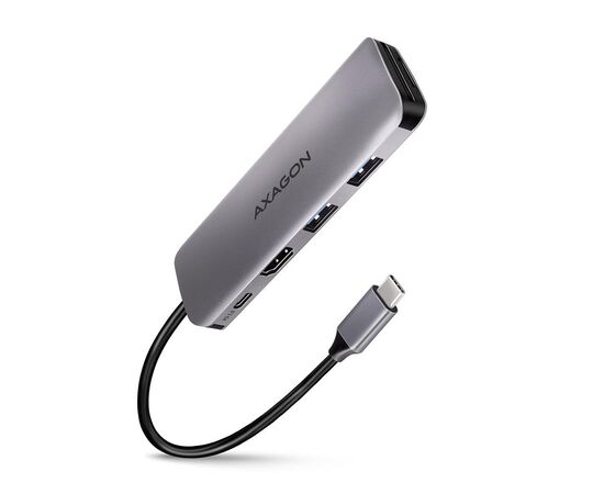 Концентратор AXAGON USB-C to 2xUSBA + HDMI + SD/microSD + USB-C PD 100W 0.2m grey (HMC-5)