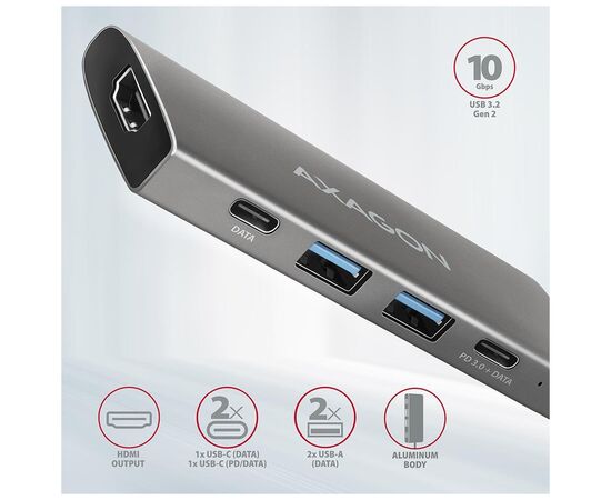 Концентратор AXAGON USB-C to 2xUSB-A + 2xUSB-C + HDMI 0.13m gray (HMC-5G2), изображение 2