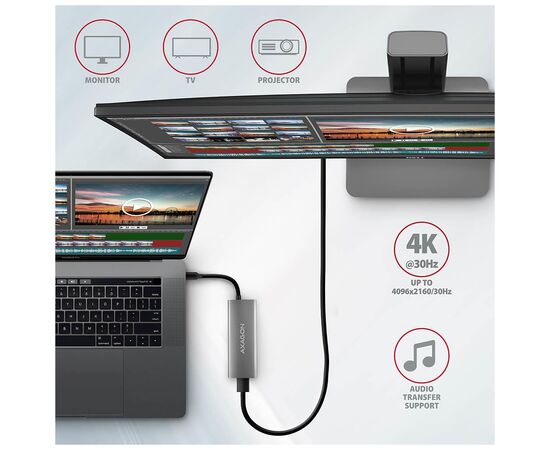 Концентратор AXAGON USB-C to 2xUSB-A + 2xUSB-C + HDMI 0.13m gray (HMC-5G2), изображение 4