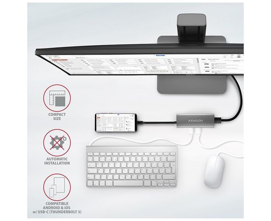 Концентратор AXAGON USB-C to 2xUSB-A + 2xUSB-C + HDMI 0.13m gray (HMC-5G2), изображение 6