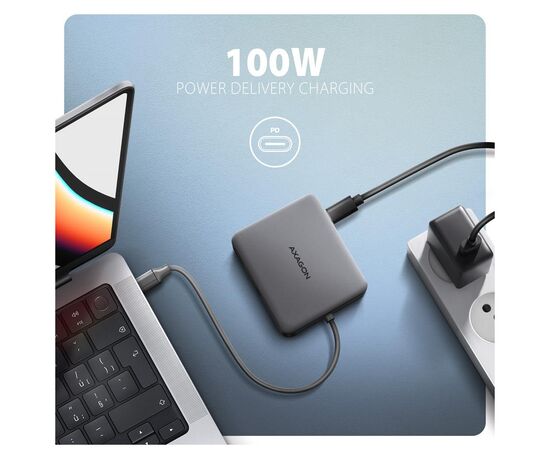 Концентратор AXAGON USB-C to 2xUSB-A + HDMI + RJ45 + PD 100W 0.2m grey (HMC-5HL), изображение 4