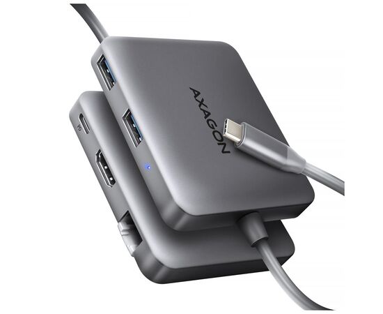 Концентратор AXAGON USB-C to 2xUSB-A + HDMI + RJ45 + PD 100W 0.2m grey (HMC-5HL)