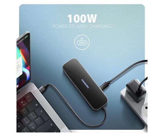 Концентратор AXAGON USB-C to 2xUSB-A + 1xUSB-C + HDMI + RJ45 + PD100W 0.2m grey (HMC-6GLN), изображение 3