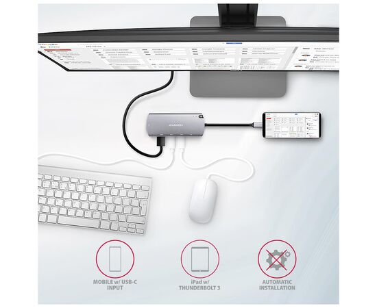 Концентратор AXAGON USB-C to 2xUSB-A + HDMI + RJ45 + SATA M.2 + PD 100W 0.18m grey (HMC-6M2), изображение 7