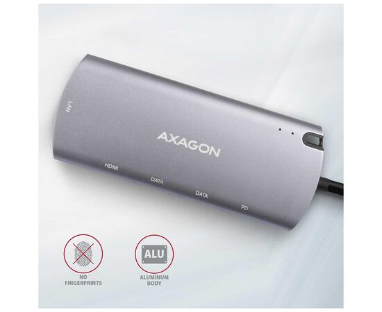 Концентратор AXAGON USB-C to 2xUSB-A + HDMI + RJ45 + SATA M.2 + PD 100W 0.18m grey (HMC-6M2), изображение 9