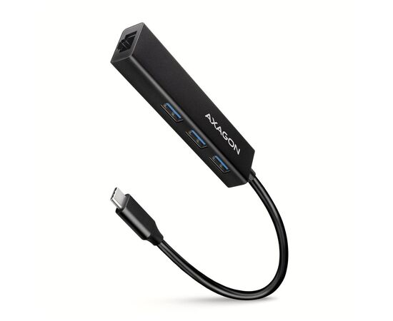 Концентратор AXAGON USB-C to 3xUSB-A + RJ45 0.2m metal black (HMC-GL3A)