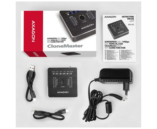 Док-станція для накопичувачів AXAGON SuperSpeed USB-C 10 Gbps dual M.2 NVMe (ADSA-M2C), зображення 3