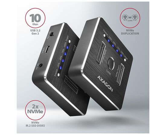 Док-станція для накопичувачів AXAGON SuperSpeed USB-C 10 Gbps dual M.2 NVMe (ADSA-M2C), зображення 4