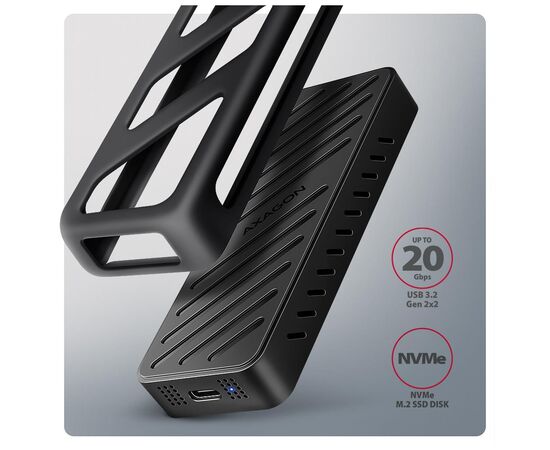 Кишеня зовнішня AXAGON USB-C 20Gbps metal box for M.2 NVMe SSD ARMORED (EEM2-20G), зображення 2