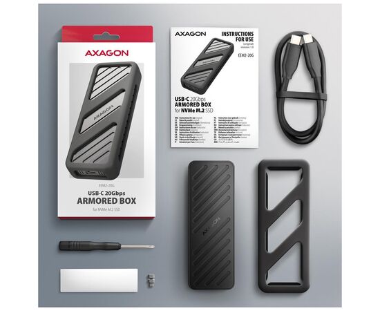 Кишеня зовнішня AXAGON USB-C 20Gbps metal box for M.2 NVMe SSD ARMORED (EEM2-20G), зображення 5