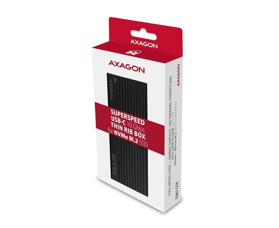 Кишеня зовнішня AXAGON USB-C 3.2 Gen 2 metal box for M.2 NVMe SSD THIN RIB (EEM2-GTR), зображення 3