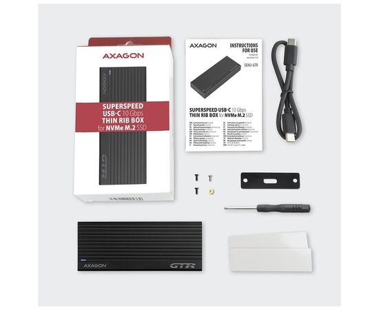 Кишеня зовнішня AXAGON USB-C 3.2 Gen 2 metal box for M.2 NVMe SSD THIN RIB (EEM2-GTR), зображення 4