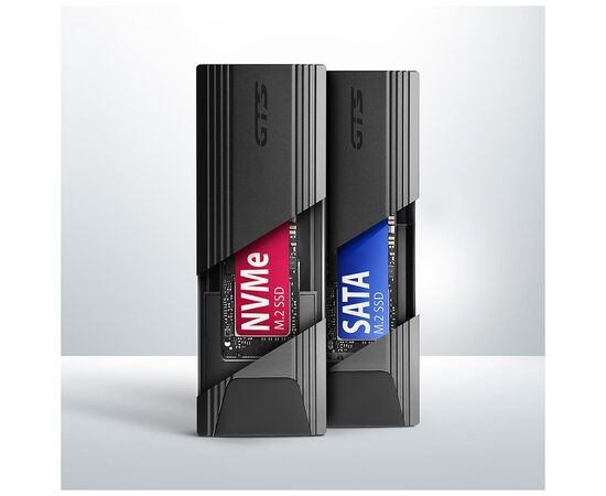 Кишеня зовнішня AXAGON USB-C 10Gbps metal box for M.2 NVMe & SATA SSD THIN SCREWLESS (EEM2-GTS2), зображення 2