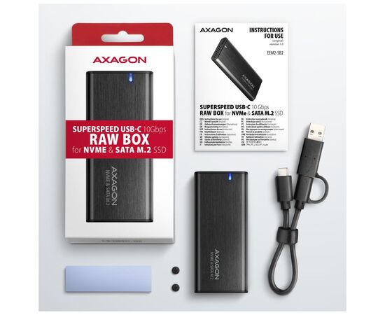 Кишеня зовнішня AXAGON USB-C 3.2 Gen 2 metal box for M.2 NVMe & SATA SSD RAW (EEM2-SB2), зображення 4
