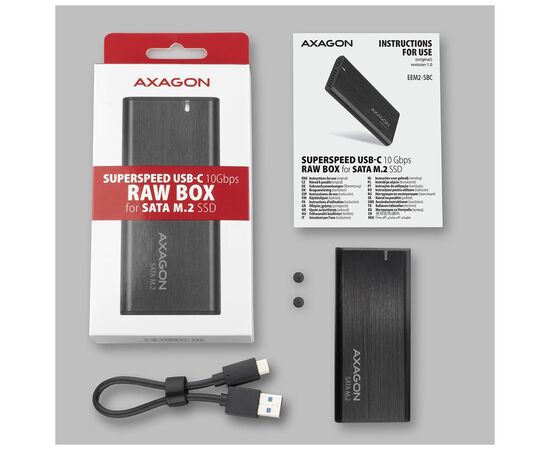 Кишеня зовнішня AXAGON USB-C 3.2 Gen 2 metal box for M.2 SATA SSD RAW (EEM2-SBC), зображення 4