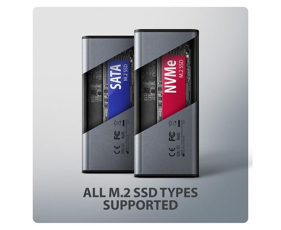 Кишеня зовнішня AXAGON USB-C 10Gbps metal box with info display for M.2 NVMe & SATA SSD (EEM2-SD2), зображення 3