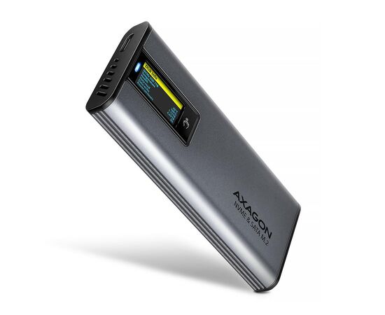 Кишеня зовнішня AXAGON USB-C 10Gbps metal box with info display for M.2 NVMe & SATA SSD (EEM2-SD2)