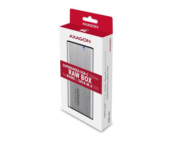 Кишеня зовнішня AXAGON USB-C 3.2 Gen 2 metal box for M.2 NVMe & SATA SSD SuperSpeed (EEM2-SG2), зображення 3