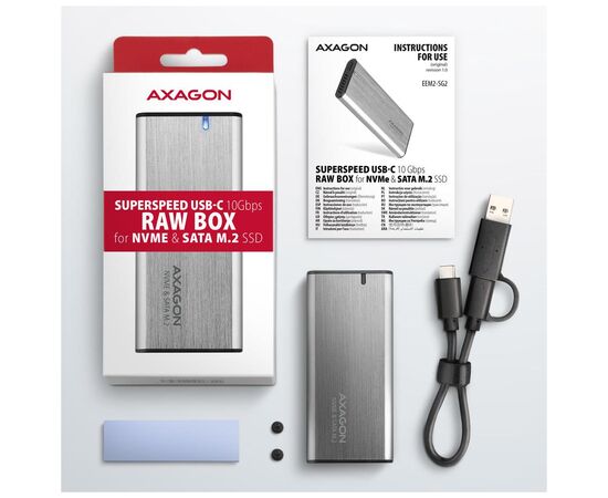 Кишеня зовнішня AXAGON USB-C 3.2 Gen 2 metal box for M.2 NVMe & SATA SSD SuperSpeed (EEM2-SG2), зображення 4