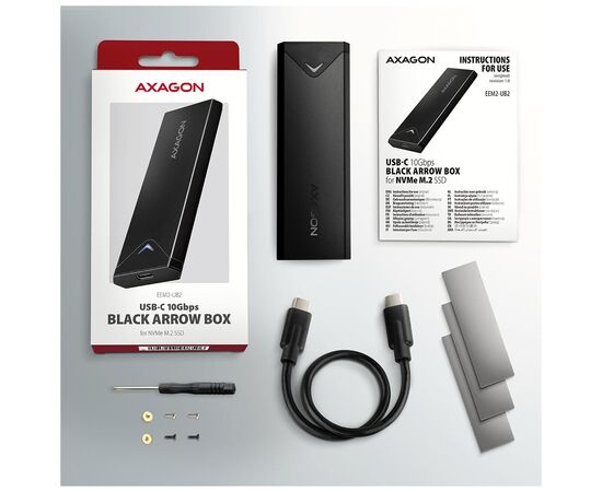 Кишеня зовнішня AXAGON USB-C 10Gbps metal box for M.2 NVMe SSD BLACK ARROW (EEM2-UB2), зображення 4