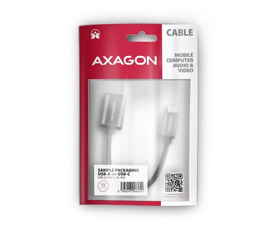 Переходник OTG USB 3.0 AF to USB-C 0.2m gray AXAGON (RUCM-AFAC), изображение 2
