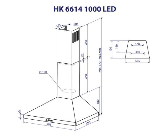 Вытяжка кухонная Minola HK 6614 WH 1000 LED, изображение 11