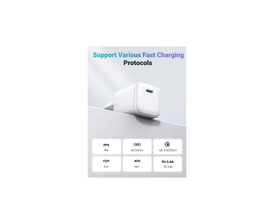 Зарядний пристрій UGREEN USB-C PD20W GaN X512 white (55554), зображення 4