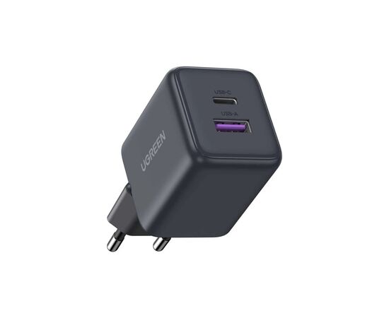 Зарядний пристрій UGREEN 1xUSB-C PD30W + 1xUSB QC3.0 GaN X516 gray (55539), зображення 2