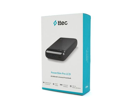 Батарея універсальна Ttec 20000mAh, Output 2*USB + Type-C, 20W, Black (2BB186S)