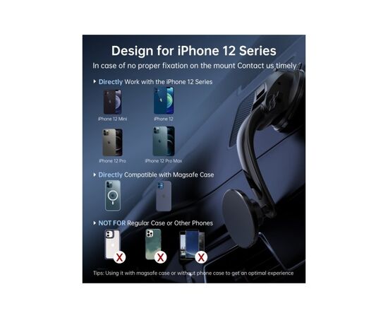 Универсальный автодержатель Choetech с магнитным креплением на стекло или торпеду (AT0005-BK), изображение 5