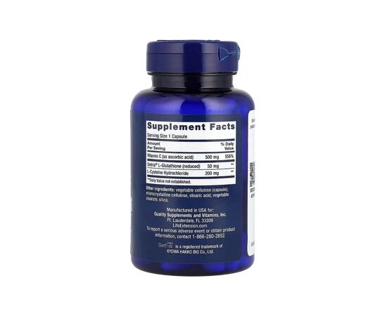 Витаминно-минеральный комплекс Life Extension Глутатион, цистеин и витамин C, Glutathione, Cysteine & C, 100 капсул (LEX-15411), изображение 2