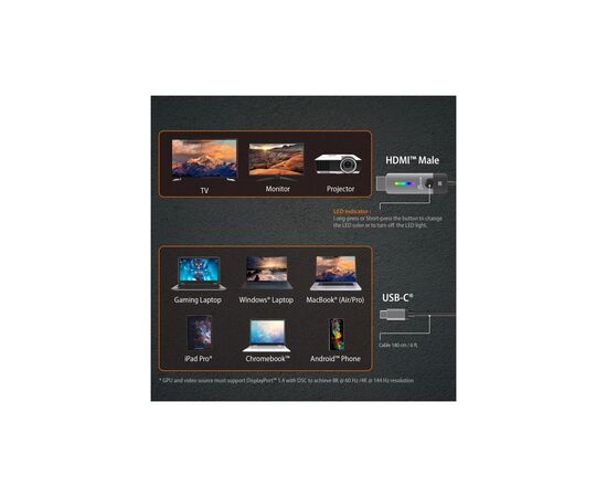 Кабель мультимедійний USB-C to HDMI M 1.8m 8K 60Hz LED RGB J5create (JCC157-N), зображення 10