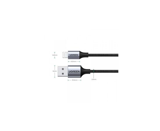 Дата кабель USB 2.0 AM to Lightning 1.0m 2.4A US199 black UGREEN (60156), изображение 2