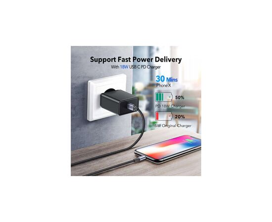 Дата кабель USB-C to Lightning 1.0m 3A 60W US304 black UGREEN (60759), изображение 4