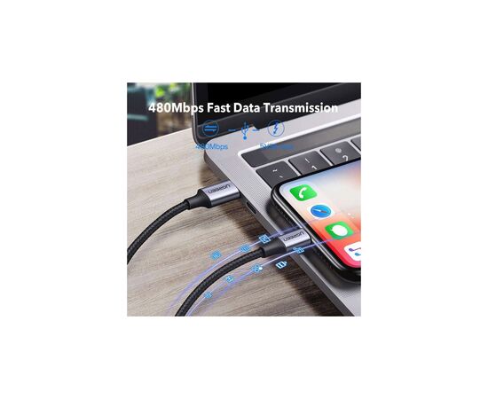 Дата кабель USB-C to Lightning 1.0m 3A 60W US304 black UGREEN (60759), изображение 5