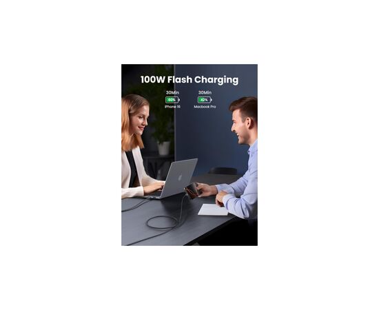 Дата кабель USB-C to USB-C 3.0m 100W L512 gray UGREEN (45065), изображение 3